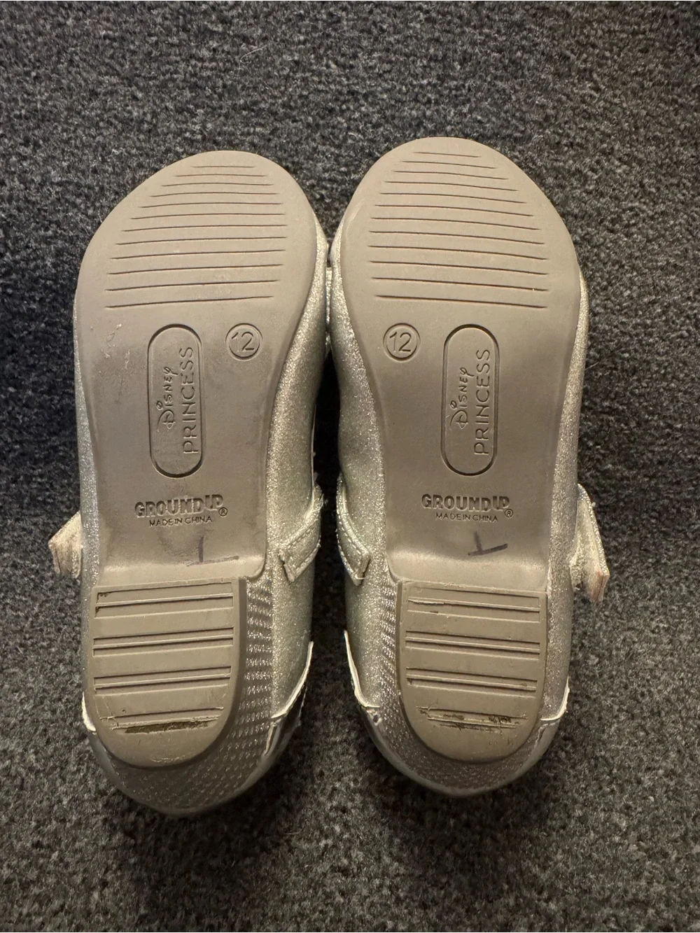 Disney Princess Girls Silver Glitter Mary Jane Heels with Bow & Crown Size 12